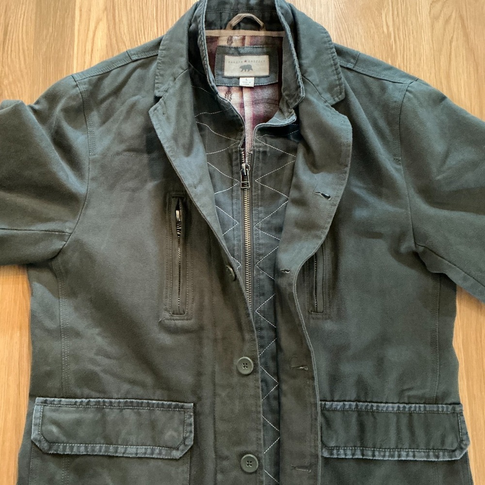 Dakota Grizzly Mens Jacket Size L Olive Green Flannel-Lined Quilted Utility Coat - Picture 4 of 10